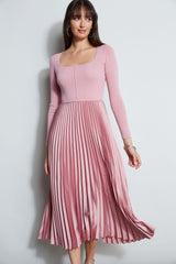 Square Neck Pleated Midi Dress