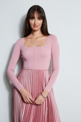 Square Neck Pleated Midi Dress