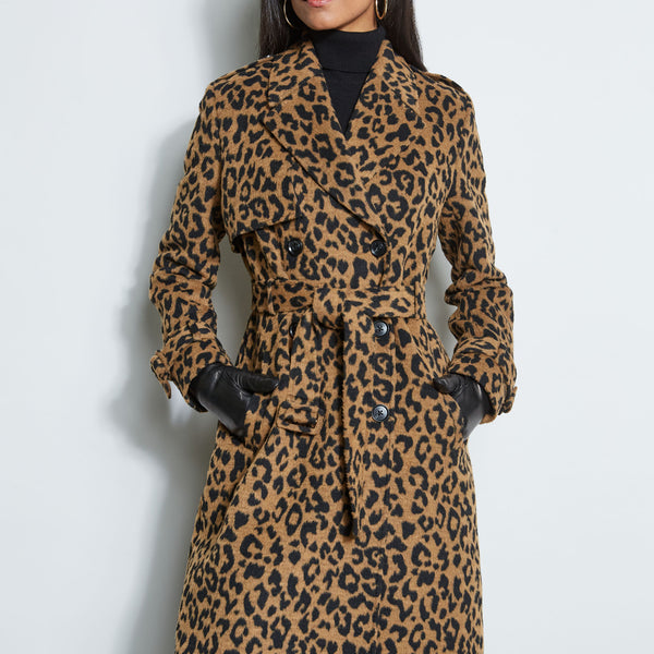Leopard Double Breasted Trench Coat Elie Tahari