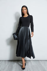 Vegan Leather Pleated Midi Dress