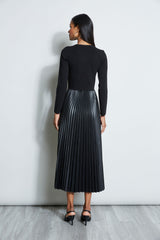 Vegan Leather Pleated Midi Dress