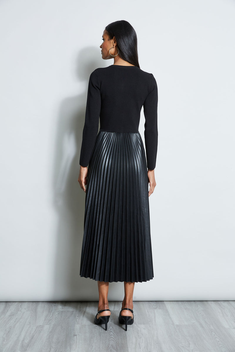 Vegan Leather Pleated Midi Dress