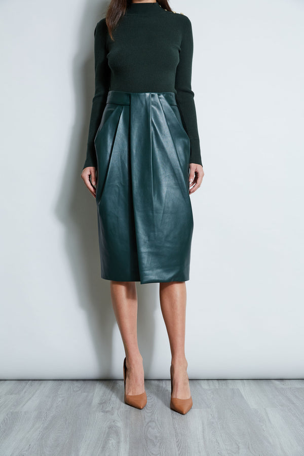 Vegan Leather Draped Skirt