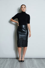 Vegan Leather Applique Lace Skirt