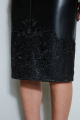 Vegan Leather Applique Lace Skirt