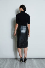 Vegan Leather Applique Lace Skirt