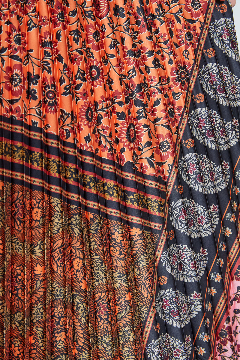 Printed Pleated Midi Dress
