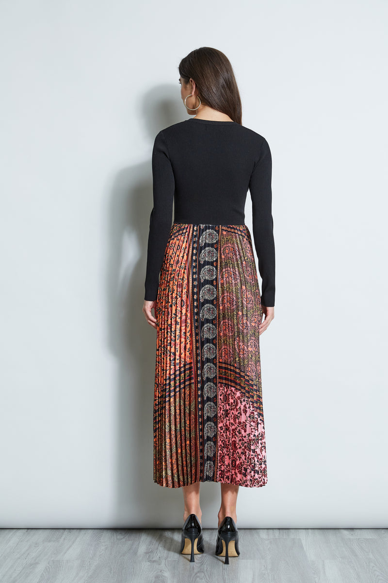 Printed Pleated Midi Dress