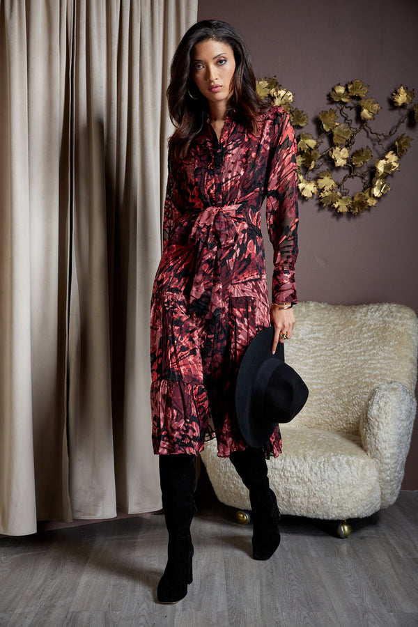 Burnout Tie Shirt Dress