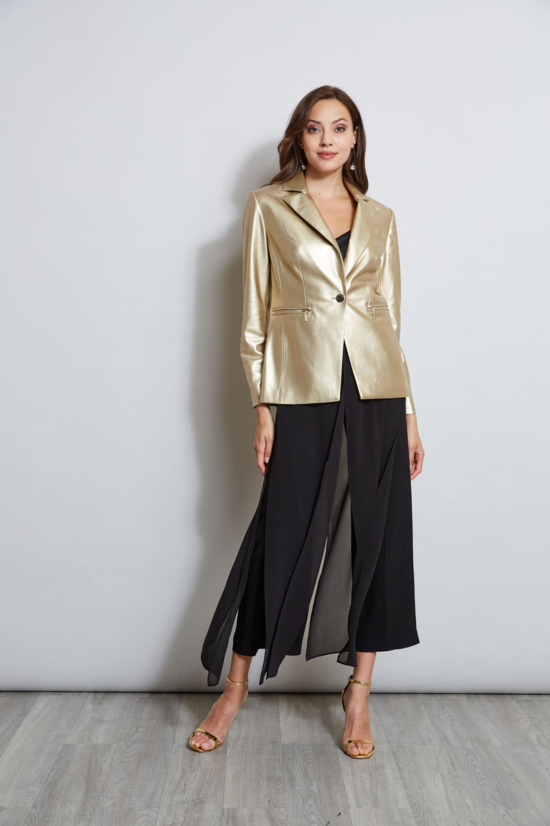 Metallic Vegan Leather Blazer