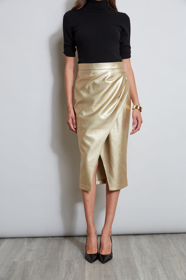 Metallic Midi Wrap Skirt