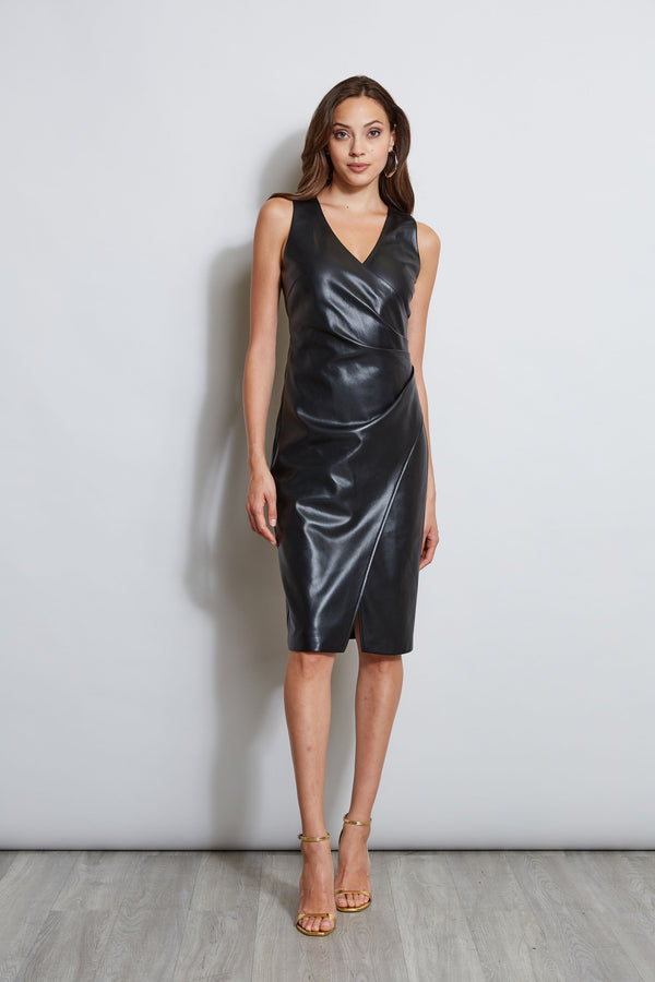 Vegan Leather Ruched Wrap Dress