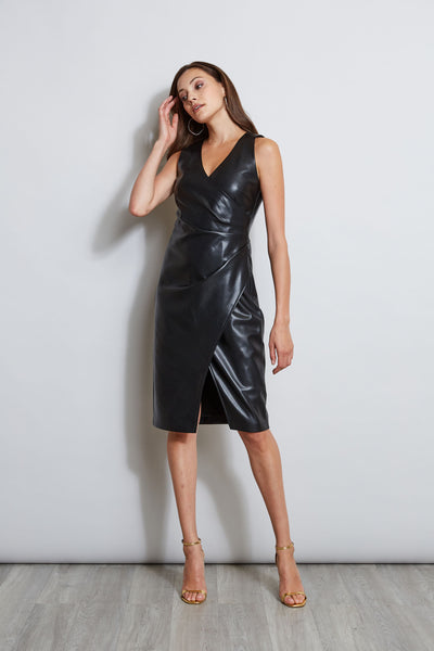 Vegan Leather Ruched Wrap Dress Image 2