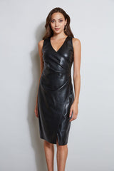 Vegan Leather Ruched Wrap Dress