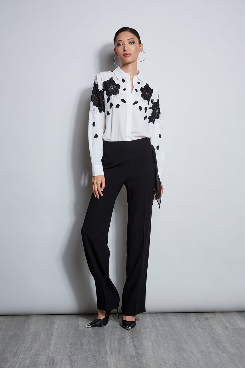 Floral Applique Silk Shirt