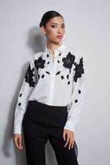 Floral Applique Silk Shirt