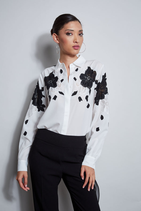 Floral Applique Silk Shirt