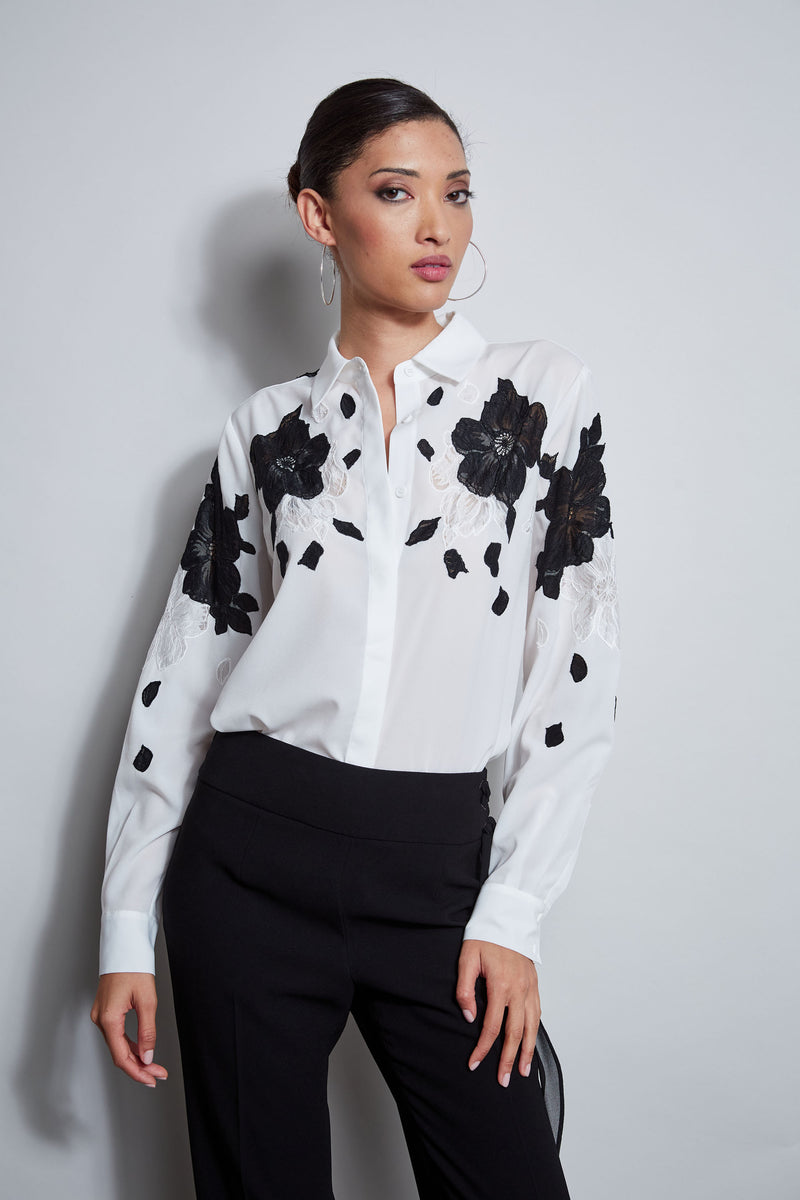 Floral Applique Silk Shirt