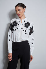 Floral Applique Silk Shirt