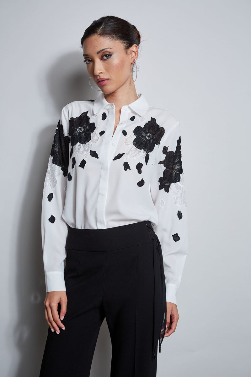 Floral Applique Silk Shirt