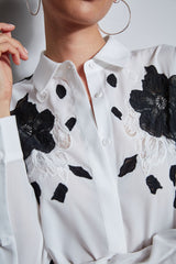 Floral Applique Silk Shirt
