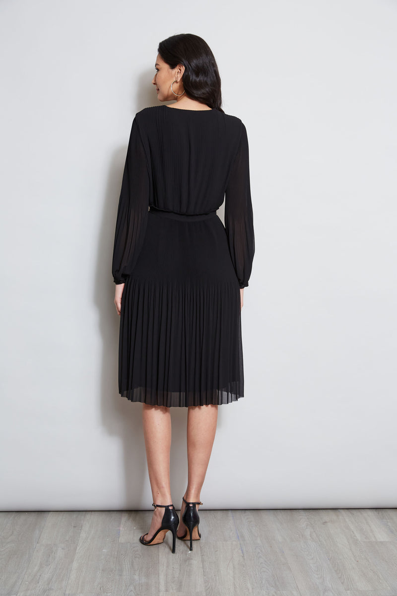 Mock Wrap Pleated Dress