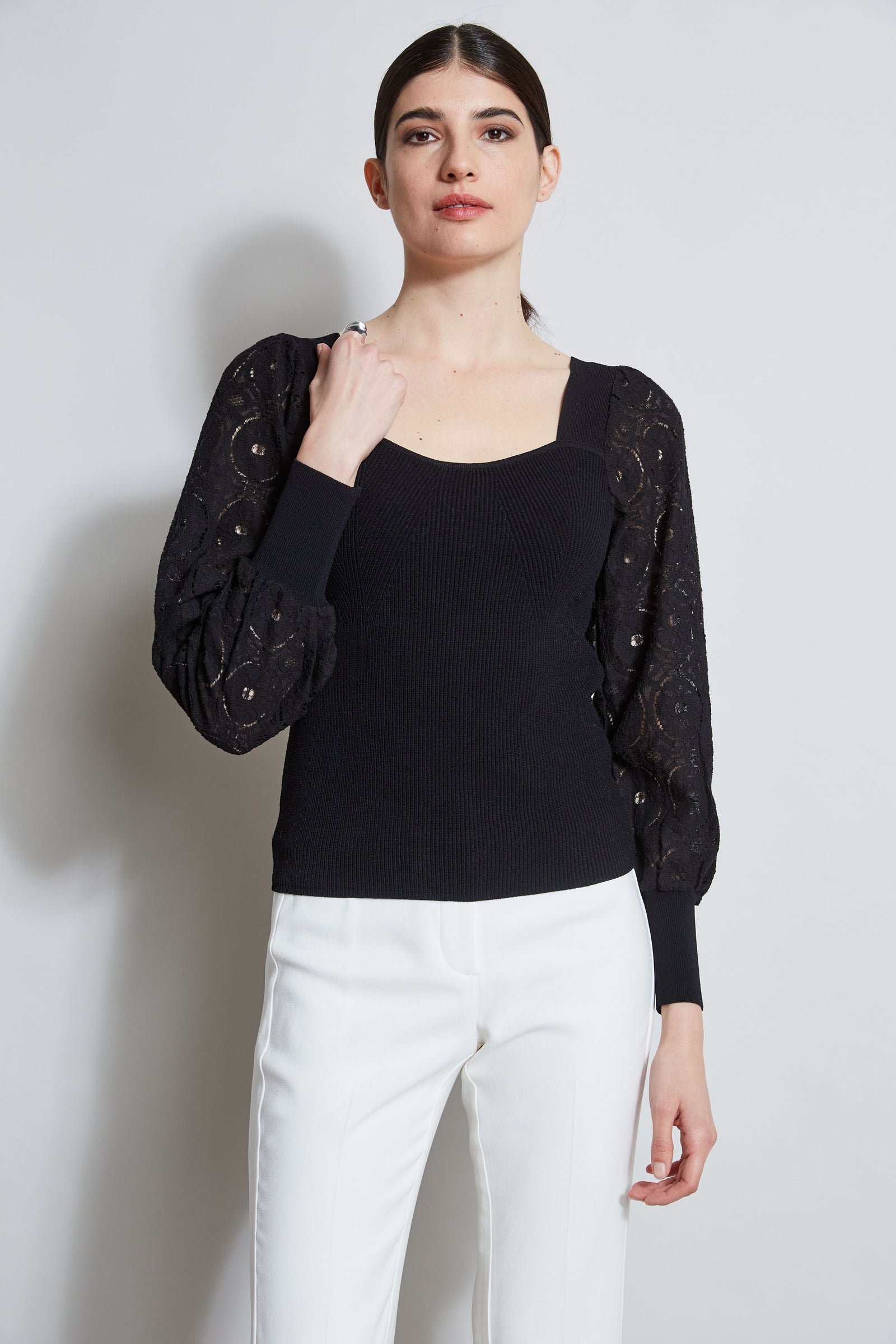 Black sweater with lace sleeves clearance