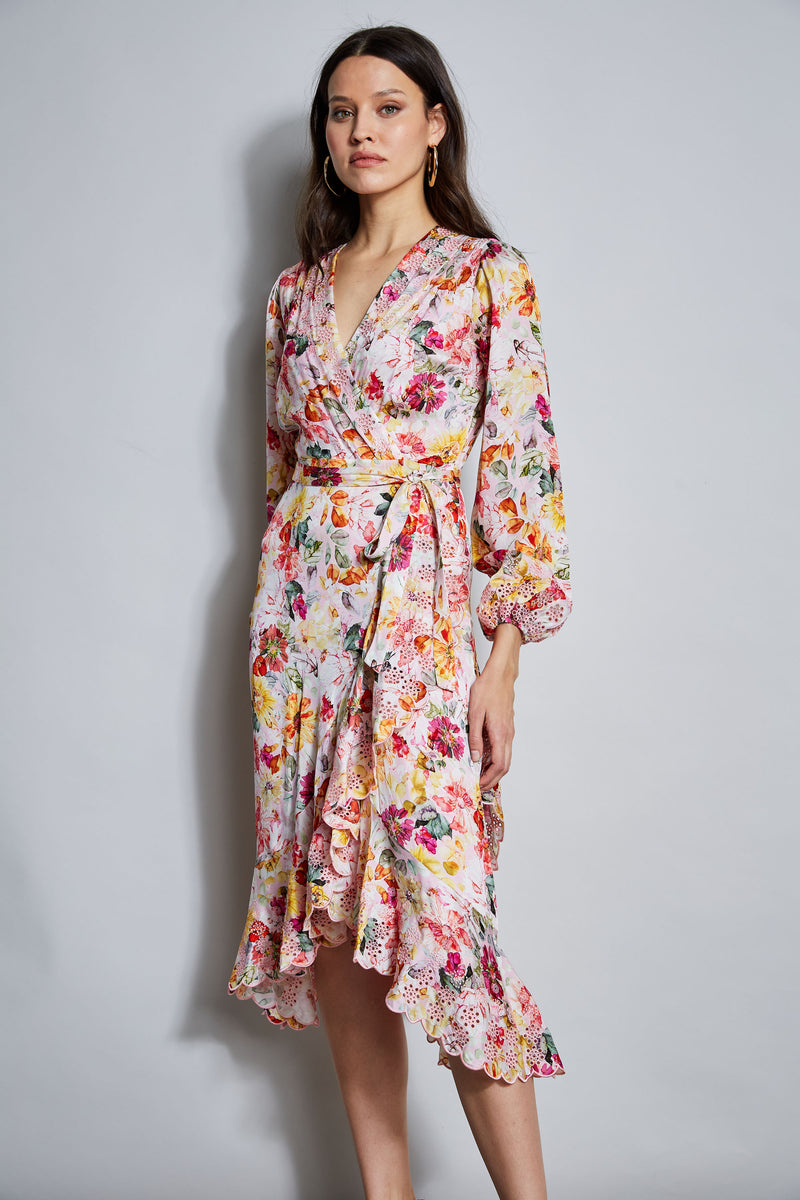 Embroidered Floral Wrap Dress