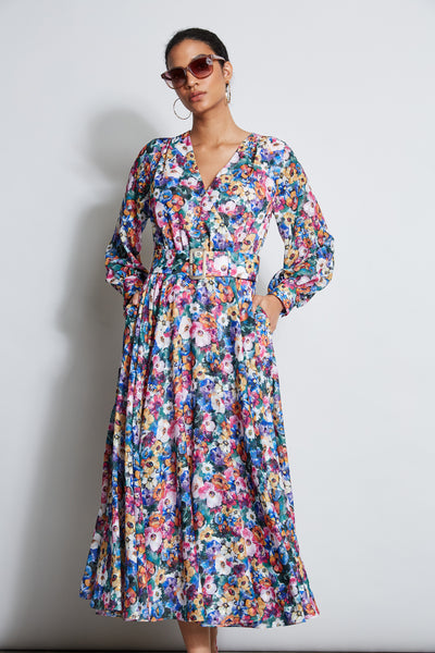 Long Sleeve Floral Belted Dress Image 2