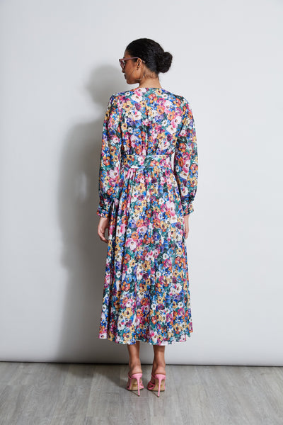 Long Sleeve Floral Belted Dress Image 5