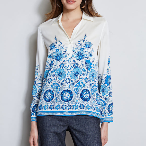 ◆ELIE TAHARI シルクカスケードガーデンシャツドレス Silk Cascade Garden Shirt – Elie Tahari