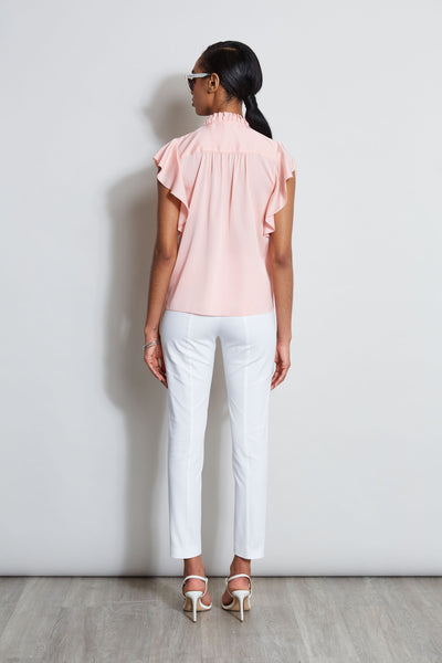 Silk Embroidered Flutter Sleeve Shirt Image 5