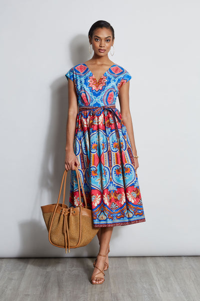 Tapestry Floral Cotton Midi Dress Image 1