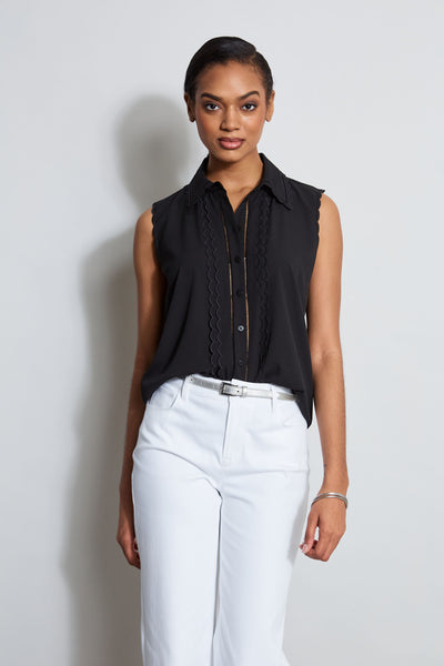 Sleeveless Button-Down Shirt Image 1