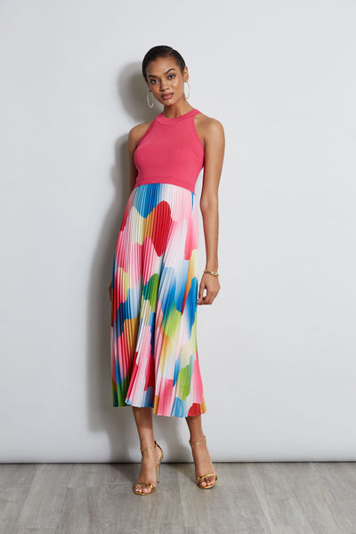 Halter Pleated Print Midi Dress Image 3