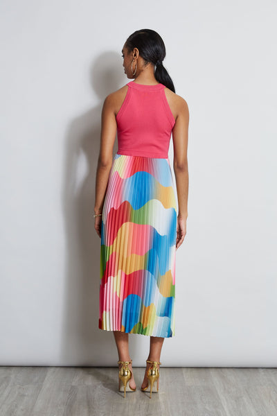 Halter Pleated Print Midi Dress Image 6