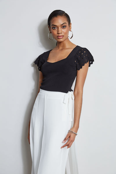 Cut Out Flutter Sleeve Sweater Image 3