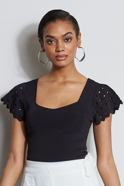 Cut Out Flutter Sleeve Sweater Image 5