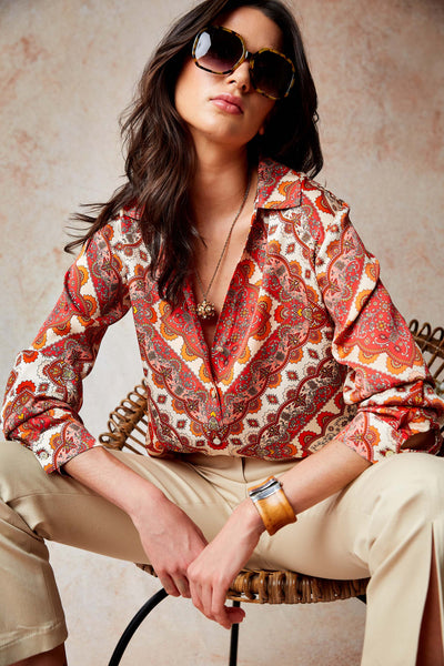 Silk Tile Print Button Down Shirt Image 2