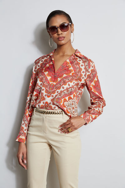 Silk Tile Print Button Down Shirt Image 4