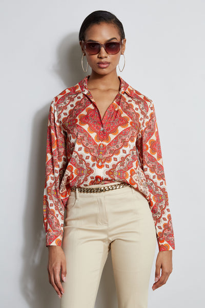 Silk Tile Print Button Down Shirt Image 1