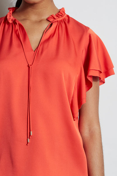 Silk Flutter Sleeve Tie Shirt Image 5