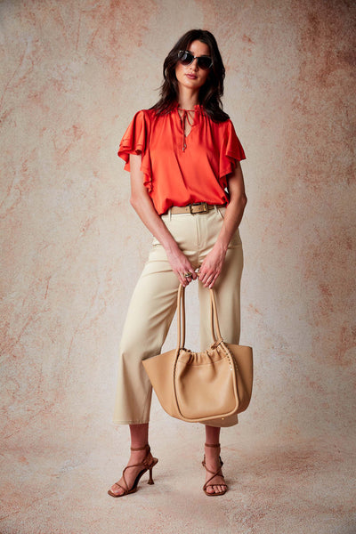 Silk Flutter Sleeve Tie Shirt Image 2