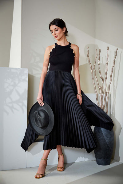 Pleated Halter Midi Dress Image 2