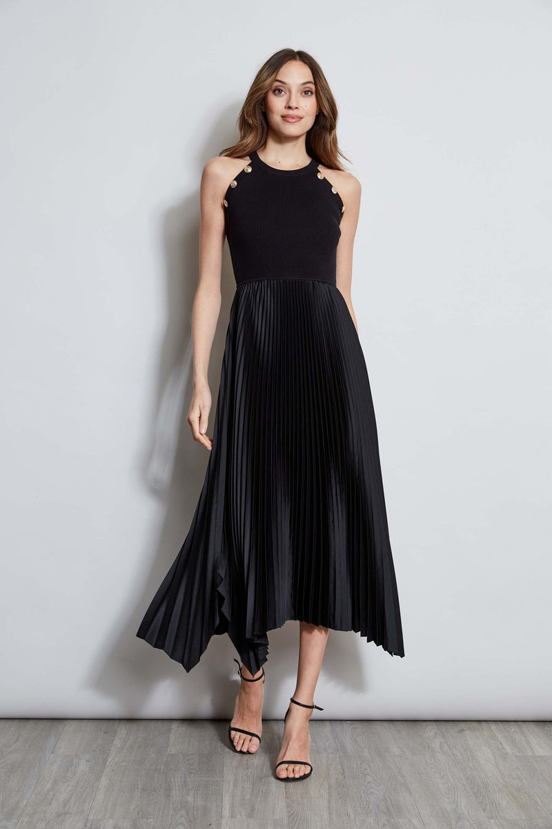 Halter pleated waisted midi dress deals