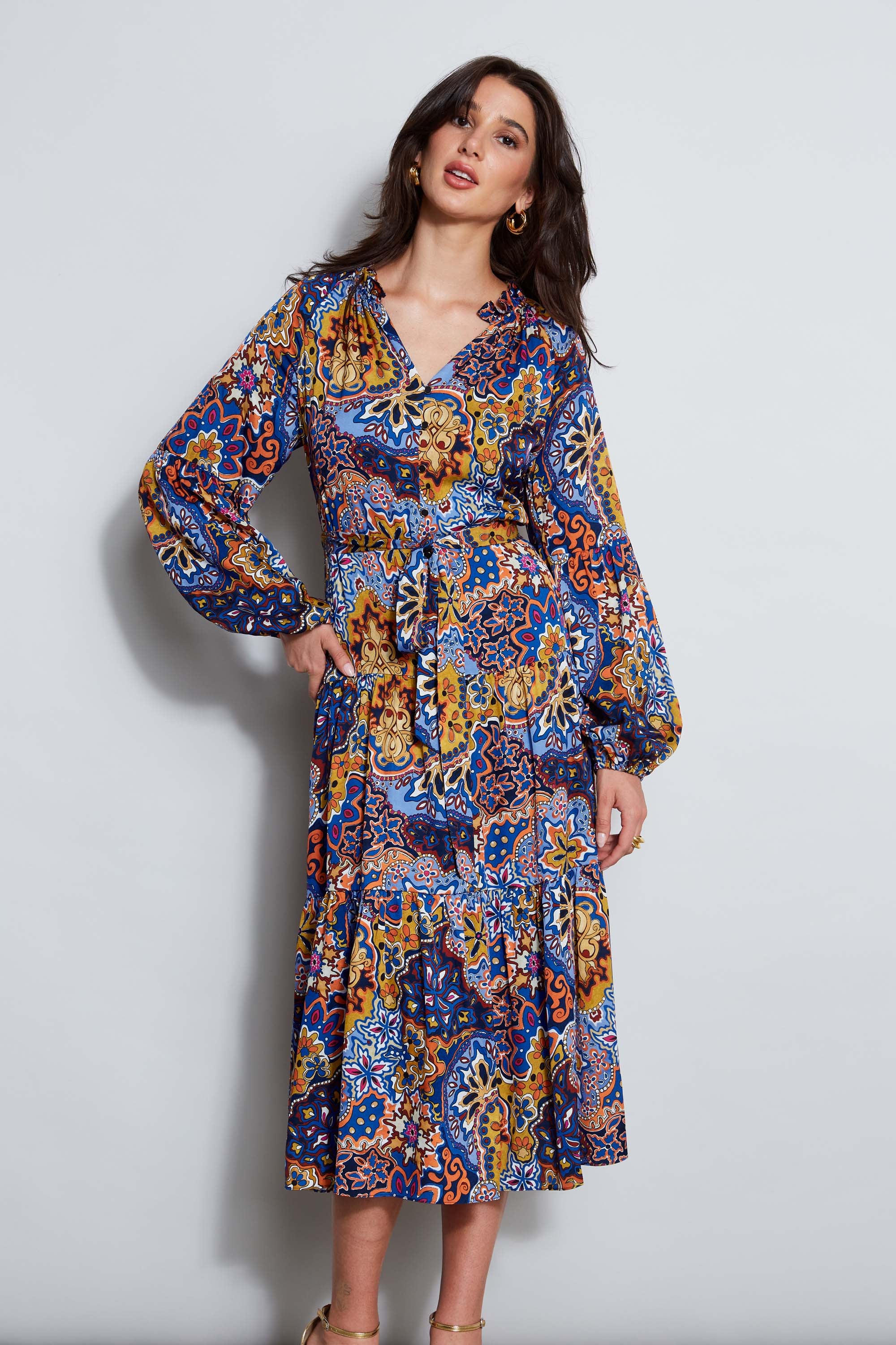 ◆ELIE TAHARI シルクカスケードガーデンシャツドレス ETR41314_CASCADEGARDENSHIRTDRE
