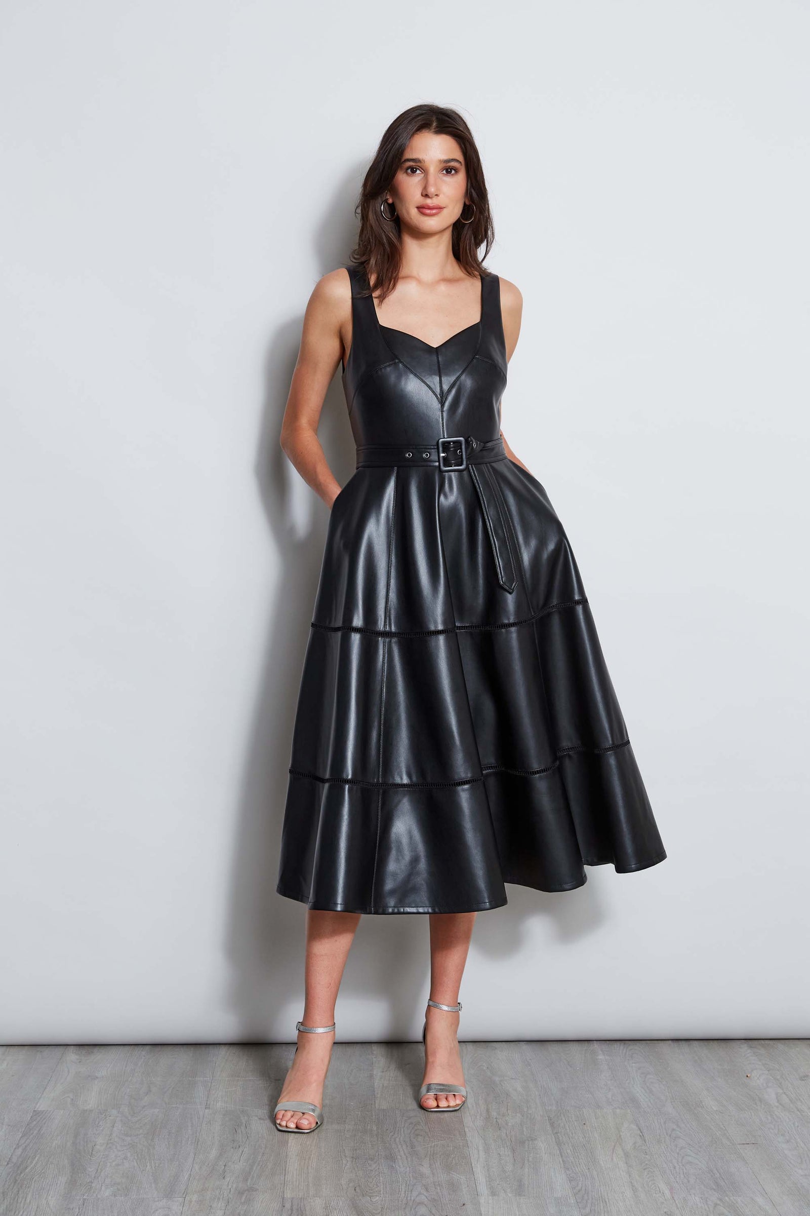 Vegan Leather Fit & Flare Dress Elie Tahari Vegan Leather Fit & Flare Dress Elie Tahari