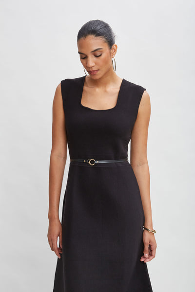 Square Neck Belted Sweater Dress Image 2
