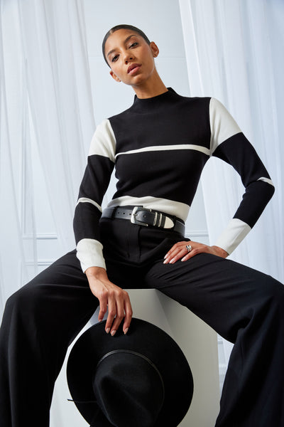 Stripe Mock Neck Sweater Image 2