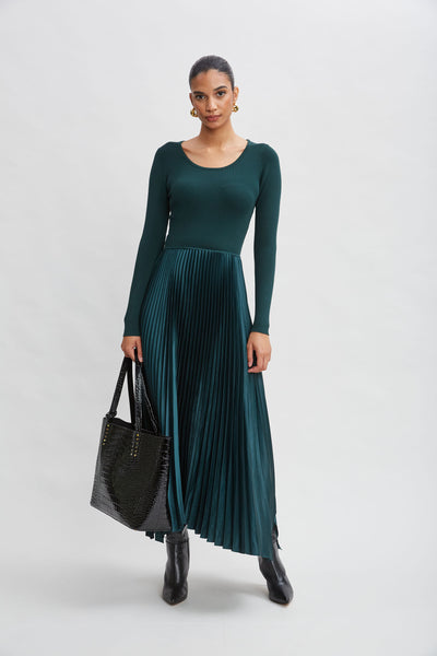 Long Sleeve Knit Pleated Dress Image 1